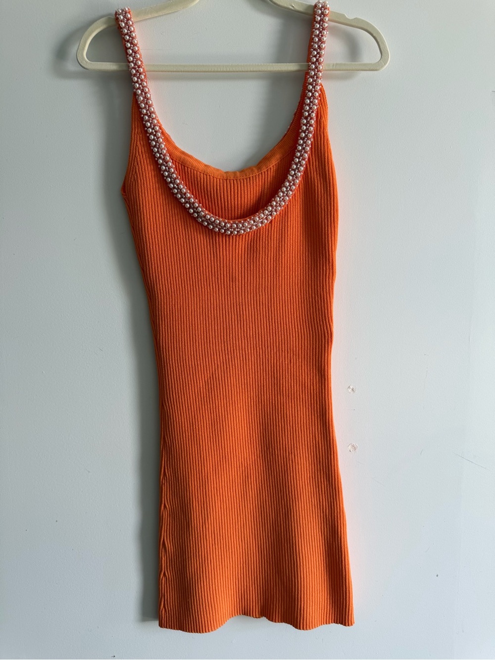Zara Orange Ribbed Mini Dress with Beaded Straps